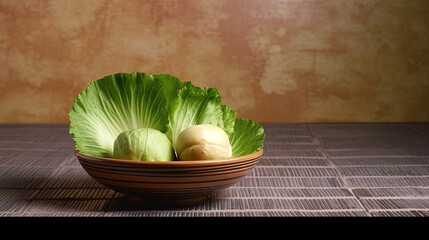 Wall Mural - Group of Green Raw Cabbage on Selective Focus Background