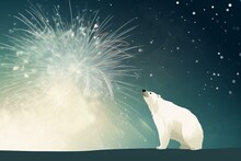 Polar Bear, Fireworks, Christmas, Background, Banner. Generative AI