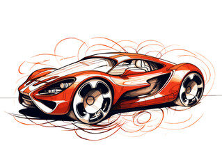 Wall Mural - Drawing of Industrial designer car design illustration separated, sweeping overdrawn lines.