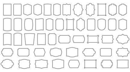 Set of simple line frames with double stroke. Vector illustration.