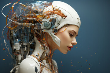 Poster - Generative ai conceptual picture of beautiful female robot head