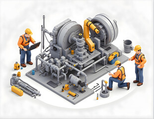 Poster - Engineer maintenance machine in factory,3d style