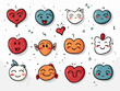 Drawing of set of icons emotion mood happy sad smile face illustration separated, sweeping overdrawn lines.