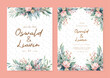 Pink dahlia beautiful wedding invitation card template set with flowers and floral