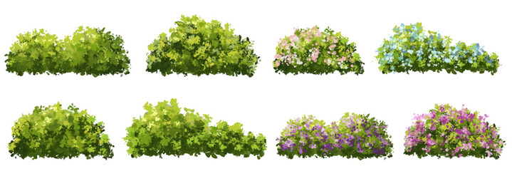 Wall Mural - set of grass, vertor set of spring blossom tree,bloomimg plants side view for landscape elevation an