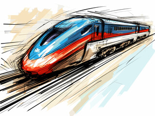 Wall Mural - Drawing of Train - High Speed 2 rail link illustration separated, sweeping overdrawn lines.