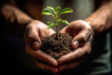 Close up two hands holding plant.