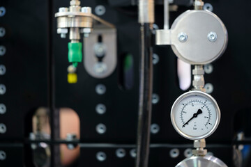 Poster - Pressure gauges mounted on the pipeline. Measuring instruments for pressure control. Industrial concept