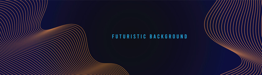 Poster - 3D blue luxurious techno abstract background overlap layer on dark space with orange lines shape decoration.