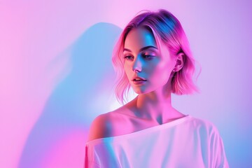 Wall Mural - young beautiful woman with short blond hair posing on studio background. fashion model face.young beautiful woman with short blond hair posing on studio background. fashion model face.attractive young