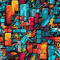 Poster - Brick Wall and Urban Graffiti Pattern