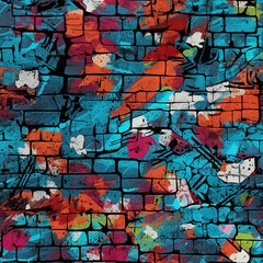 Poster - Brick Wall and Urban Graffiti Pattern