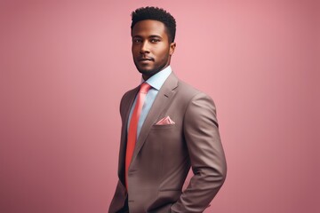 african american businessman wearing business suit and tie over pink background with confident expression on face. simple natural looking at the camera.african american businessman wearing business su