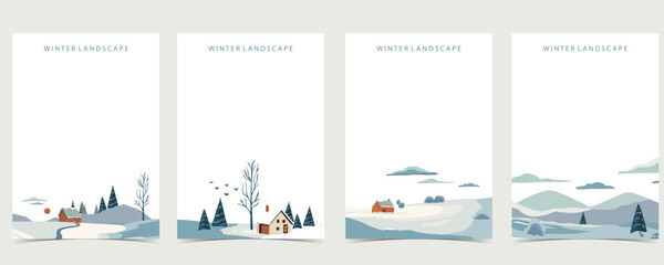 Wall Mural - winter landscape background with mountain,tree.editable vector illustration for postcard,a4 vertical