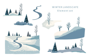 Wall Mural - winter landscape object with mountain,tree.Editable vector illustration for postcard,sticker,decoration,icon