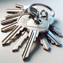 A Bunch Of Keys Isolated On A White Background.