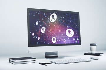 Poster - Modern computer screen with social network media concept. 3D Rendering