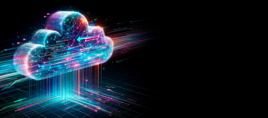 Aufkleber - Cloud computing technology concept on black background with empty space, design template. Generative AI