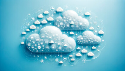 Poster - Cloud computing technology concept on blue background. Generative AI