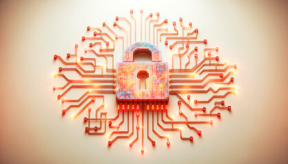 Poster - Cyber security concept with circuit board and padlock. Generative AI
