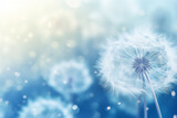 Fototapeta Dmuchawce - Close-up dandelion flowers in blue tone. Generative AI Image.
