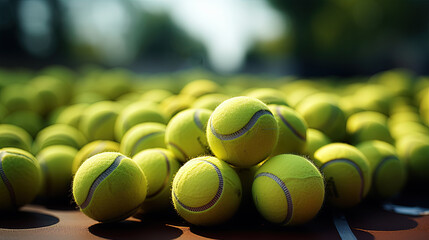 Closeup of A Tennis Ball on the Field or Ground in The Tennis Court Blurred Background