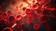 Red blood cells. Circulation of hemoglobin through vessels. Blood anemia background. Human red erythrocytes. Hemoglobin under electron microscope. Generative ai.