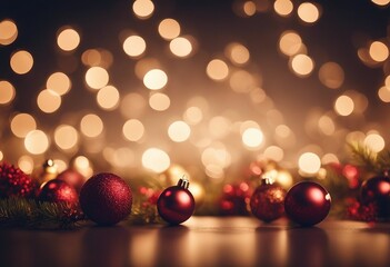 Christmas with balls red and background is a bokeh of golden light