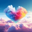 Rainbow heart cloud. Love cloud in the sky. LGBT love background. Queer rainbow heart poster, Generative AI