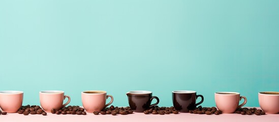 Poster - A photograph taken in a studio showcases black coffee beans set against a vibrant pastel background