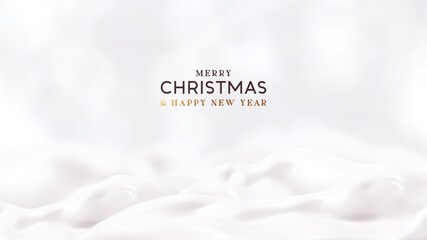 Poster - Christmas snow design. Winter seasonal design white blurred bokeh effect on snowy landscape background. Realistic 3d style. Vector illustration