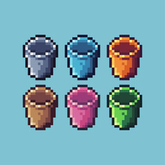 Leinwandbilder - pixel art sets of bucket with variation color item asset. simple bits of golden bucket pixelated sty