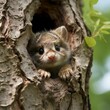 AI-generated illustration of an Adorable forest dormouse peeking out from a hollowed-out tree trunk