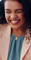 Fototapete - Laptop, wow and a business woman screaming in celebration at a desk in her office at work. Computer, goals and target with a young employee shouting for the success of a workplace deal or email