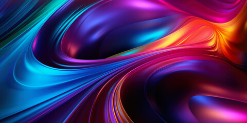 Wall Mural - 3d abstract wallpaper. Liquid metal rainbow waves banner. Three dimensional rainbow colored swirls background