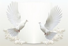 One Sheet Template With Two White Doves And White Flowers