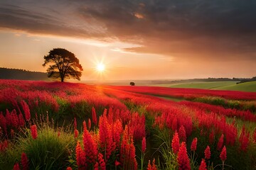 Poster - sunset over the field