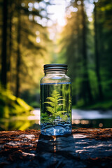 Poster - bottle of water on a wooden background