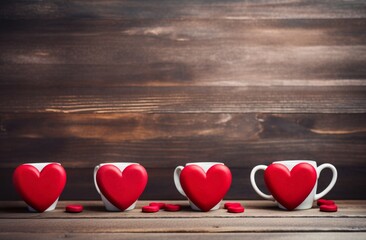 Valentine's Mugs and Hearts Background.