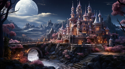 Wall Mural - fantasy landscape with castle