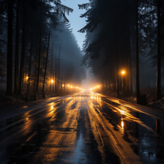 Canvas Print - Mountain forest road in the evening