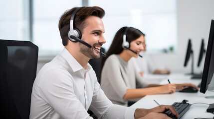 Poster - professional call center operators communicate with customers.