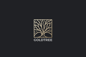 Wall Mural - Golden Square Tree Logo Abstract Design Luxury Jewelry Wellness Style Vector template.