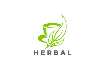 Poster - Tea Cup Leaves Logo Herbal Vector Design template.