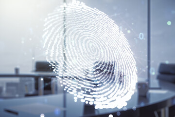 Aufkleber - Abstract virtual fingerprint hologram on a modern conference room background. Multiexposure