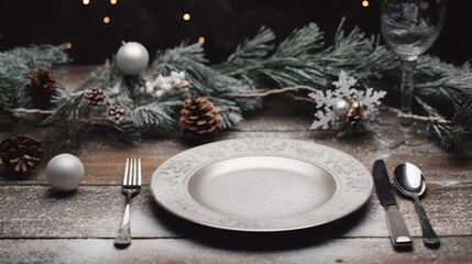 Wall Mural - New Year's table set with cutlery and plate.