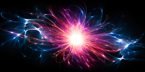 Wall Mural - abstract background with blue and red lines and sparkles on black