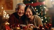 © VERTEX SPACE - happiness cheerful asian old senior retired marry couple enjoy happiness family night on christmas eve celebration event with interior of house full of christmas decorative ornament at night