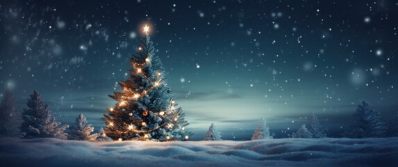 a huge christmas tree sits on an icy hill,