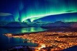 Aurora Borealis over Tromso, Norway. Generative AI
